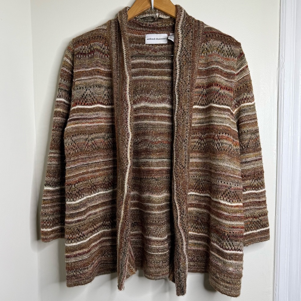 Alfred Dunner Open Front Sweater Cardigan Neutral Tone Women’s Sz Large Metallic